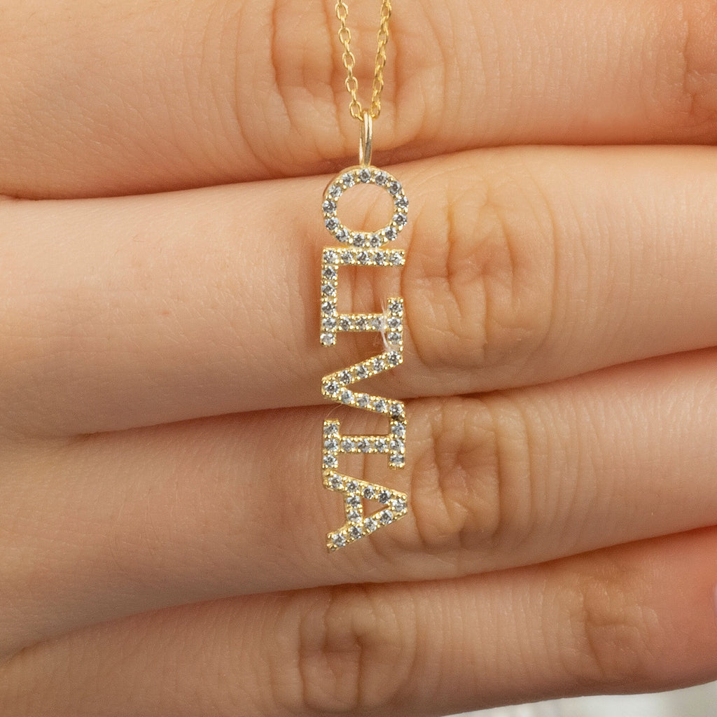 Diamond Name Necklace / 14k Personalized Diamond Name Necklace / Personalized Diamond Letter Necklace / Birthday Gift / Diamond Gift Ideas