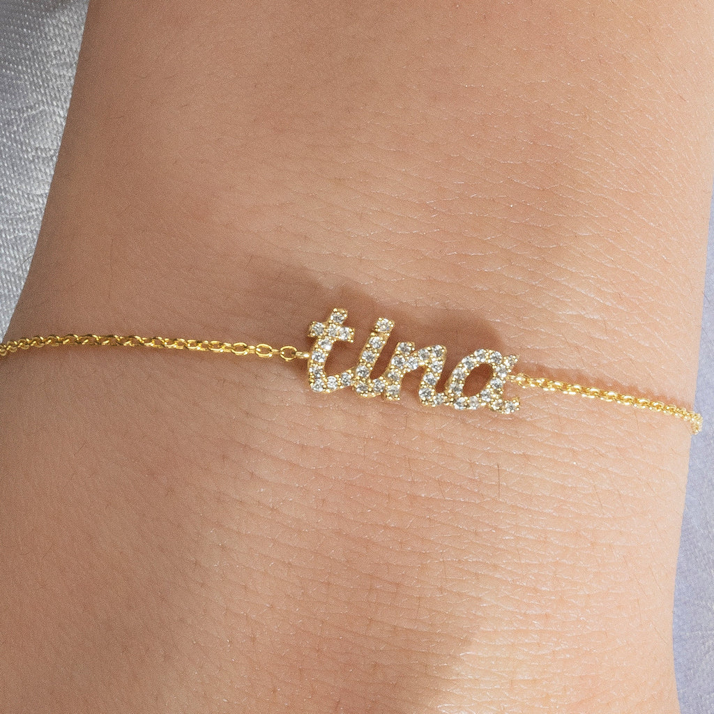 Diamond Name Bracelet / 14k Personalized Diamond Name Bracelet / Personalized Diamond Letter Bracelet / Birthday Gift / Diamond Gift Ideas