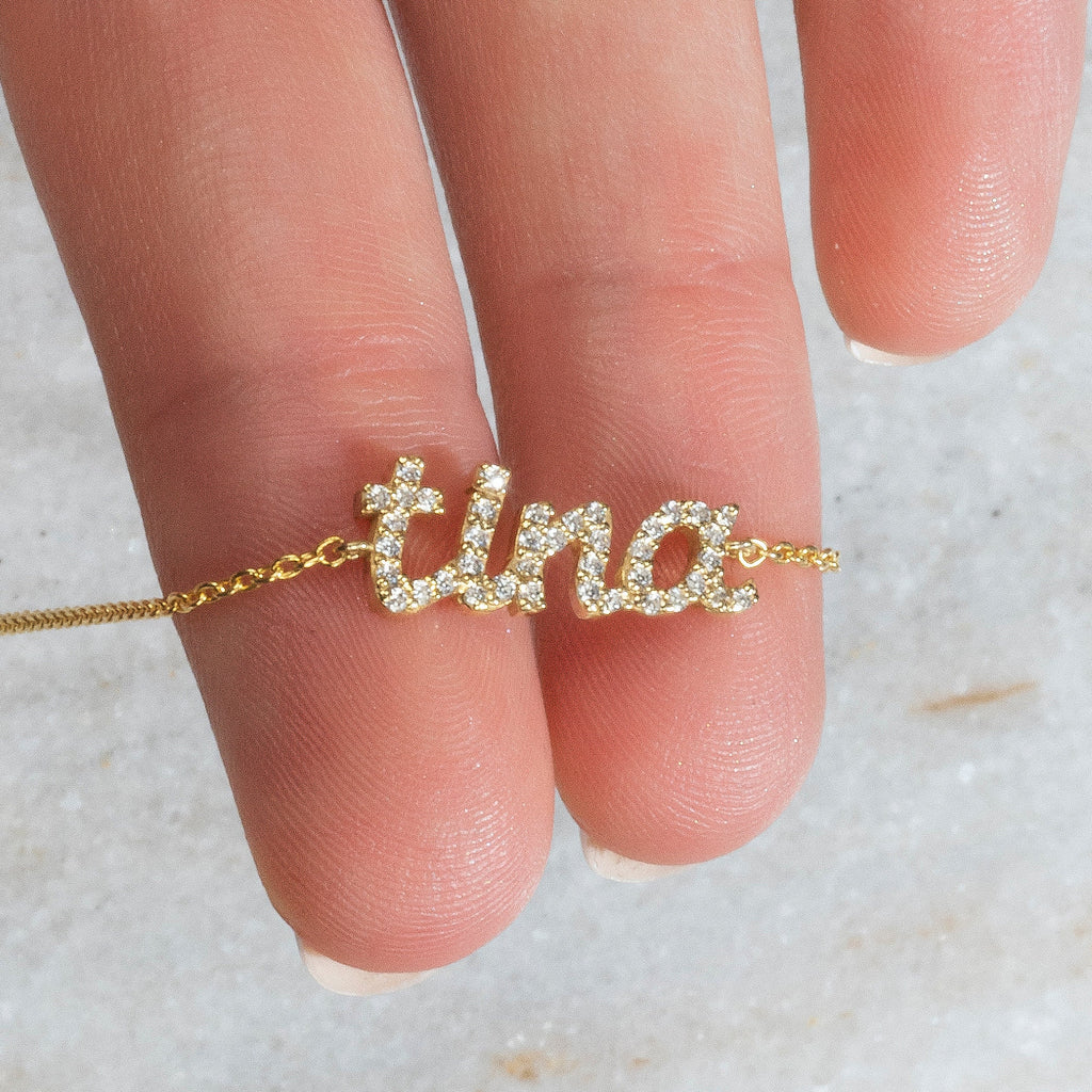 Diamond Name Bracelet / 14k Personalized Diamond Name Bracelet / Personalized Diamond Letter Bracelet / Birthday Gift / Diamond Gift Ideas