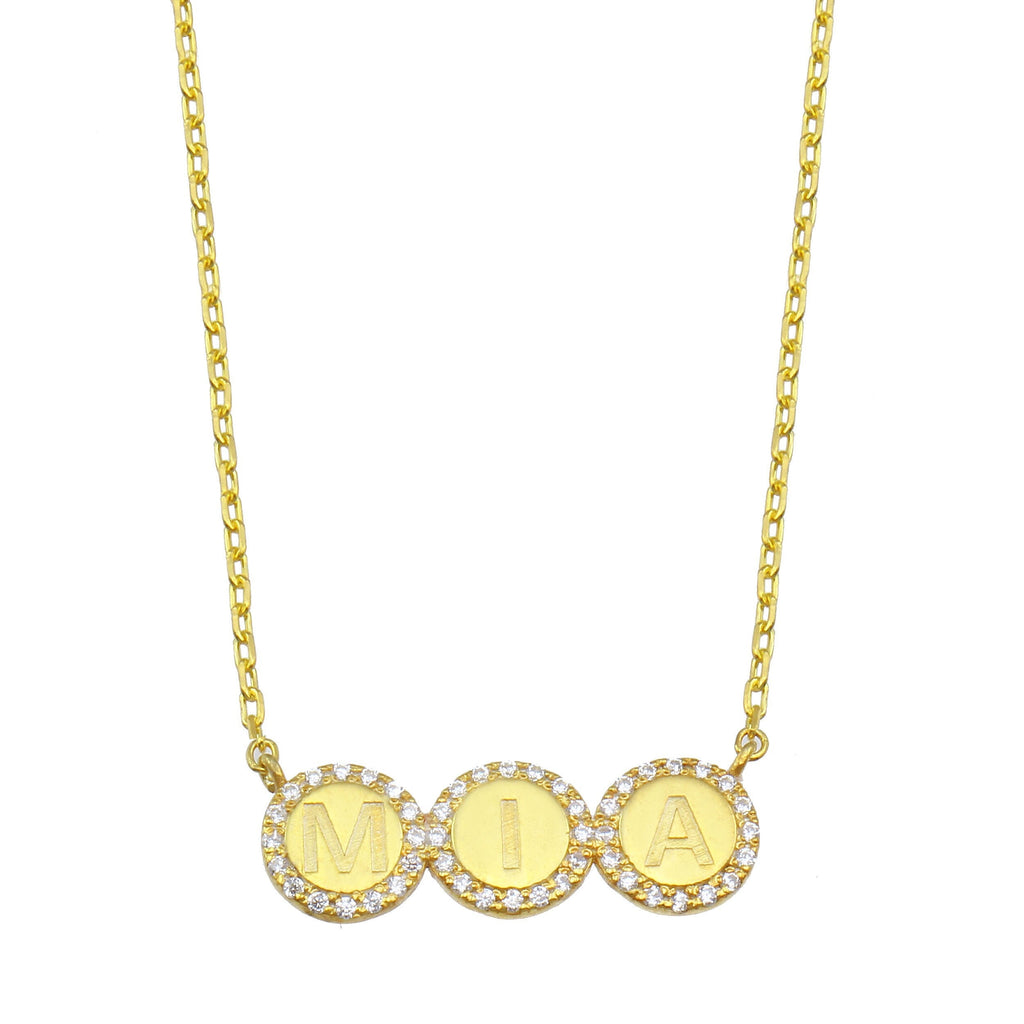 Pave Disc Diamond Initial Name Necklace