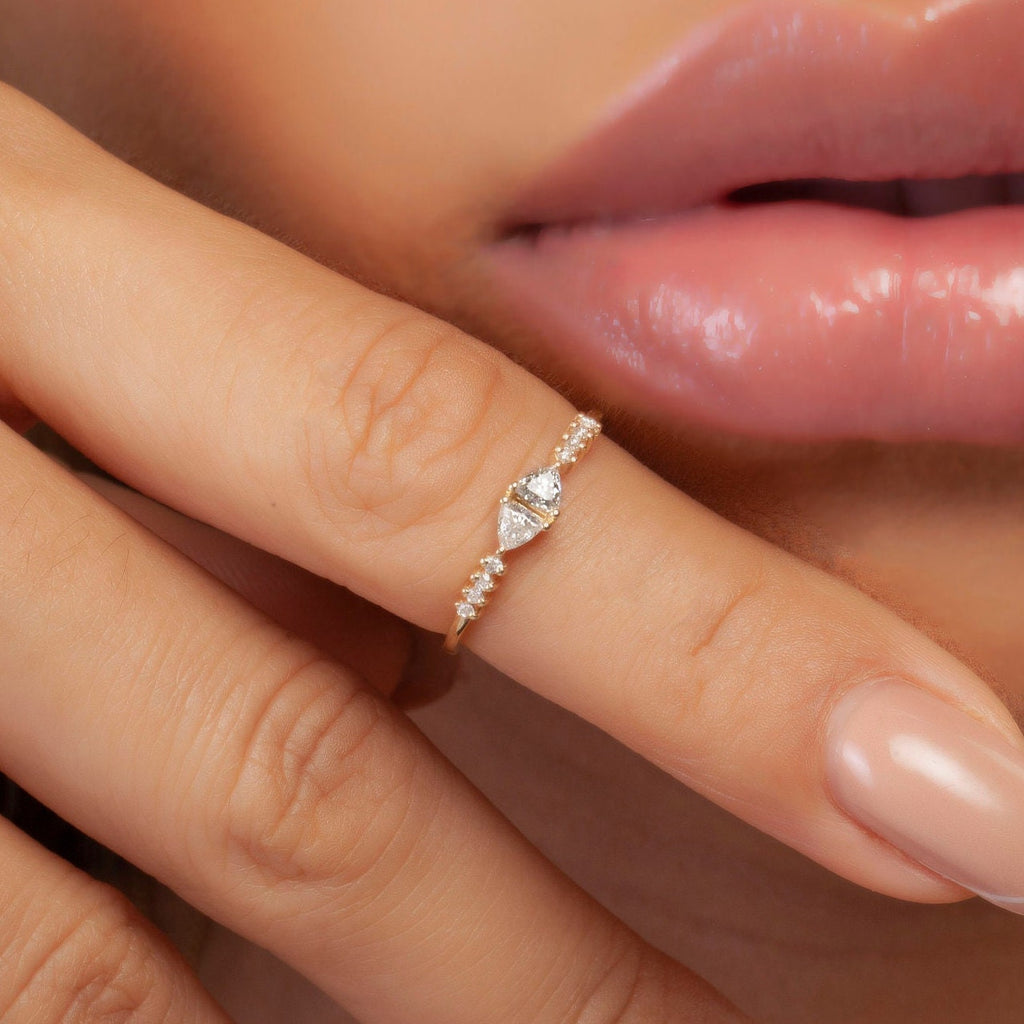 Trillion Diamond Stacking Ring / 14k Gold Diamond Wedding Band / Diamond Stacking Ring / Diamond Anniversary Gift / Diamond Birthday Gift