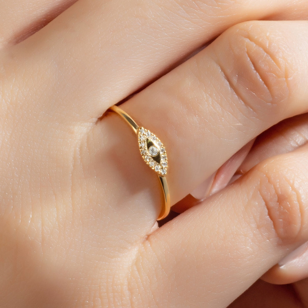 Diamond Evil Eye Stacking Ring
