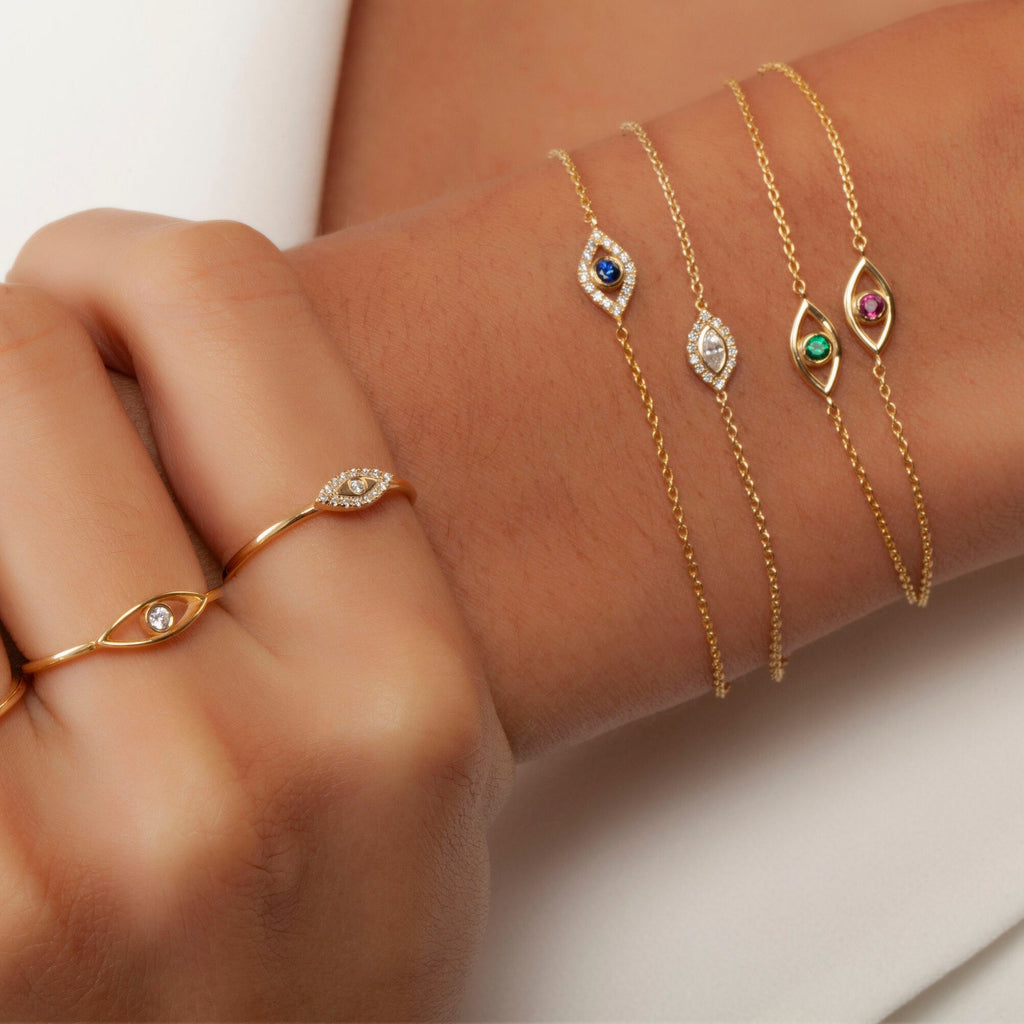 Diamond Evil Eye Stacking Ring