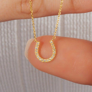 14k Gold Diamond Horseshoe Necklace: Delicate Layering Necklace