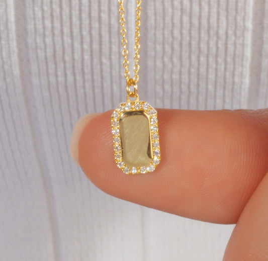 Diamond Dog Tag Necklace / 14k Gold or Silver Diamond Dog Tag Necklace / Diamond Necklace / Diamond Birthday Gift Idea / Dog Tag Pendant