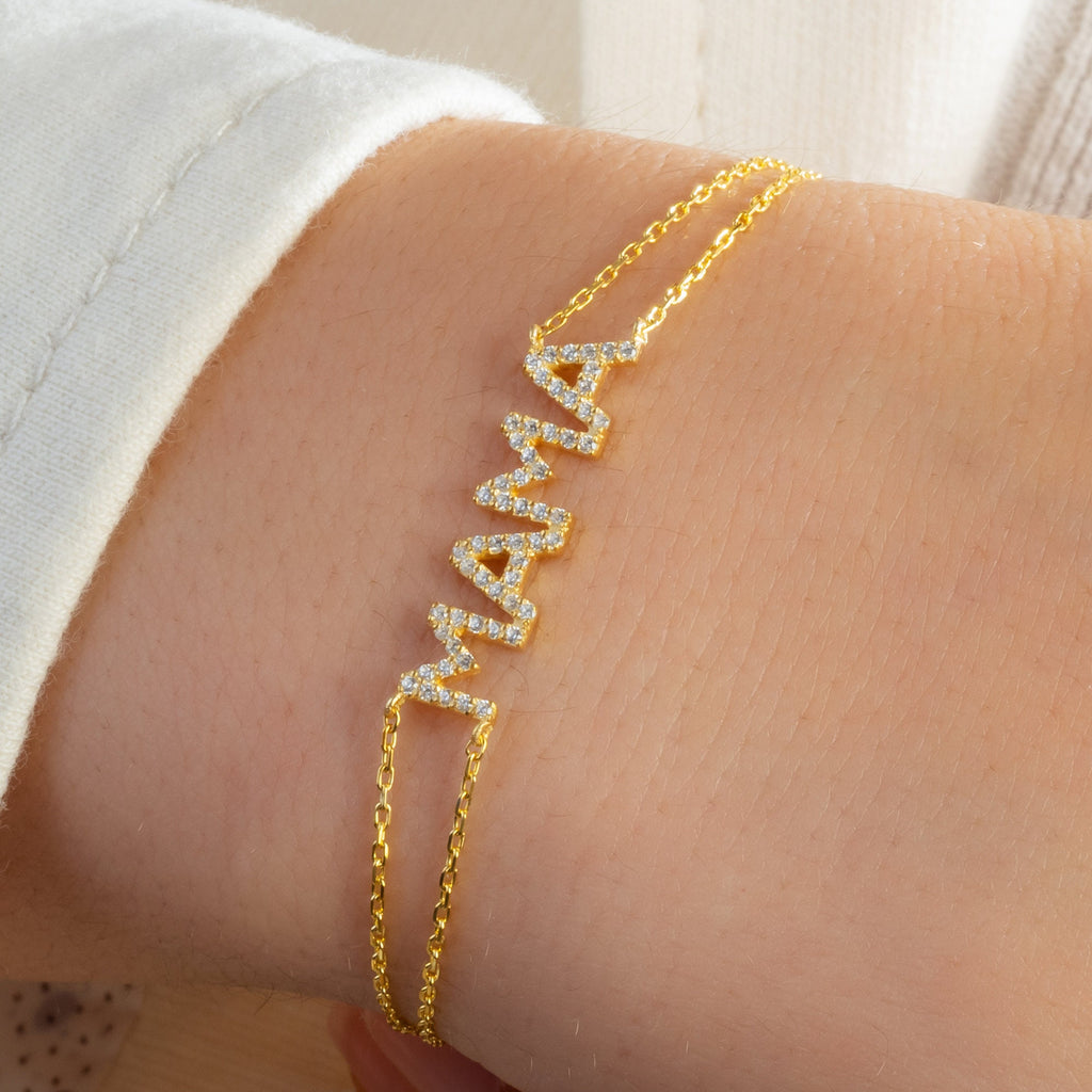 Diamond Name Bracelet / 14k Personalized Diamond Name Bracelet / Personalized Diamond Letter Bracelet / MAMA Bracelet / Mother's Day Gift