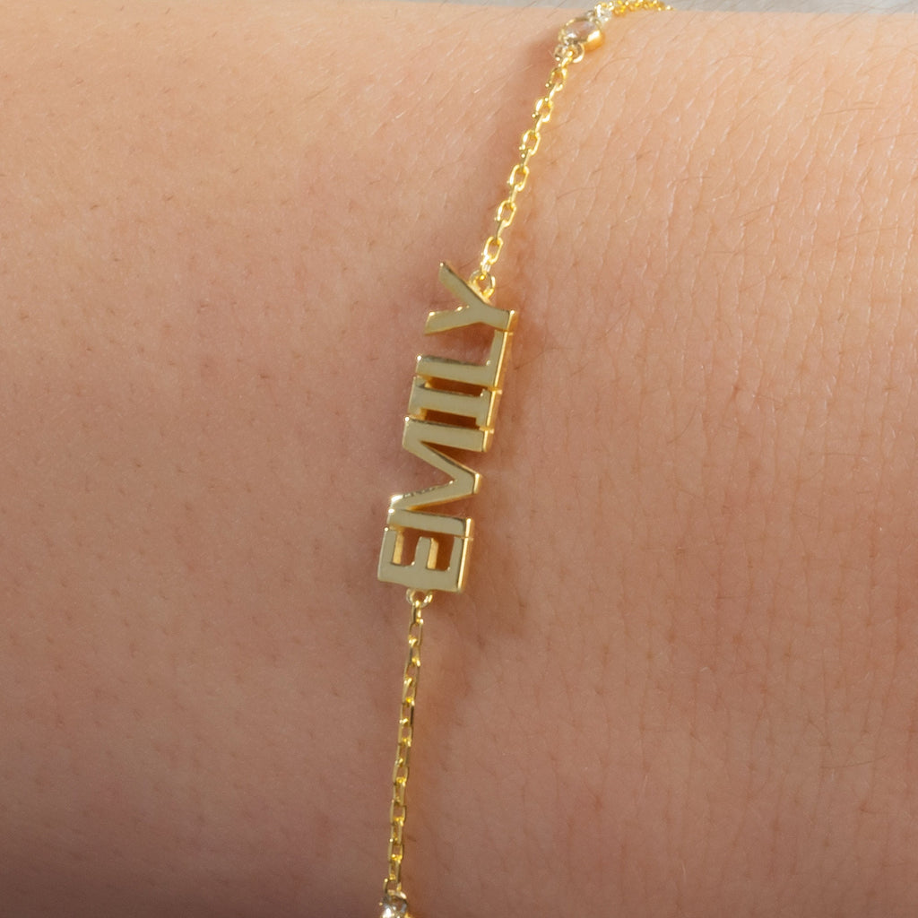 Diamond Name Bracelet / 14k Personalized Diamond Name Bracelet / Personalized Diamond Letter Bracelet / Block Name Bracelet