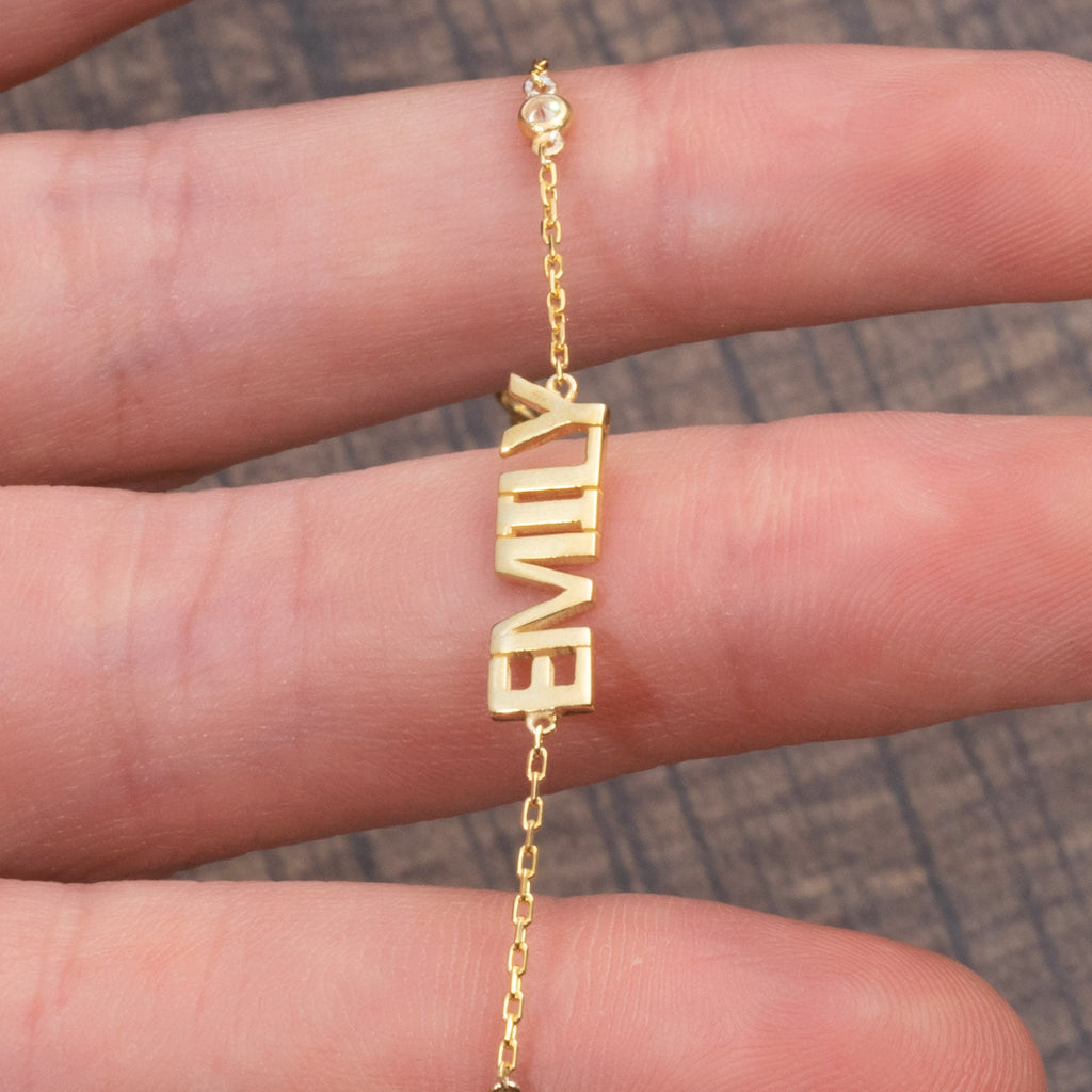 Diamond Name Bracelet / 14k Personalized Diamond Name Bracelet / Personalized Diamond Letter Bracelet / Block Name Bracelet