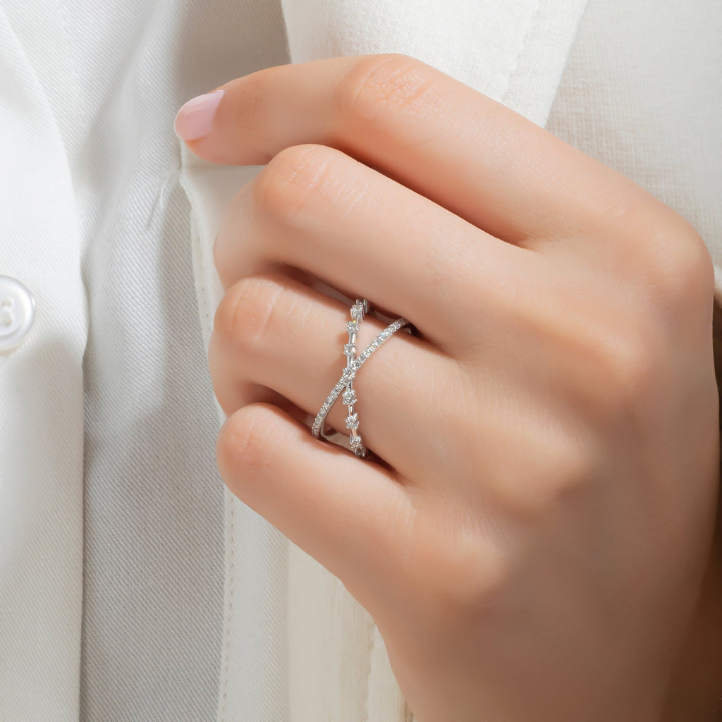 Diamond Criss Cross Ring / 14k Gold Diamond X Ring / Diamond Cris cross Stacking Ring / Engagement Ring / Wedding Ring