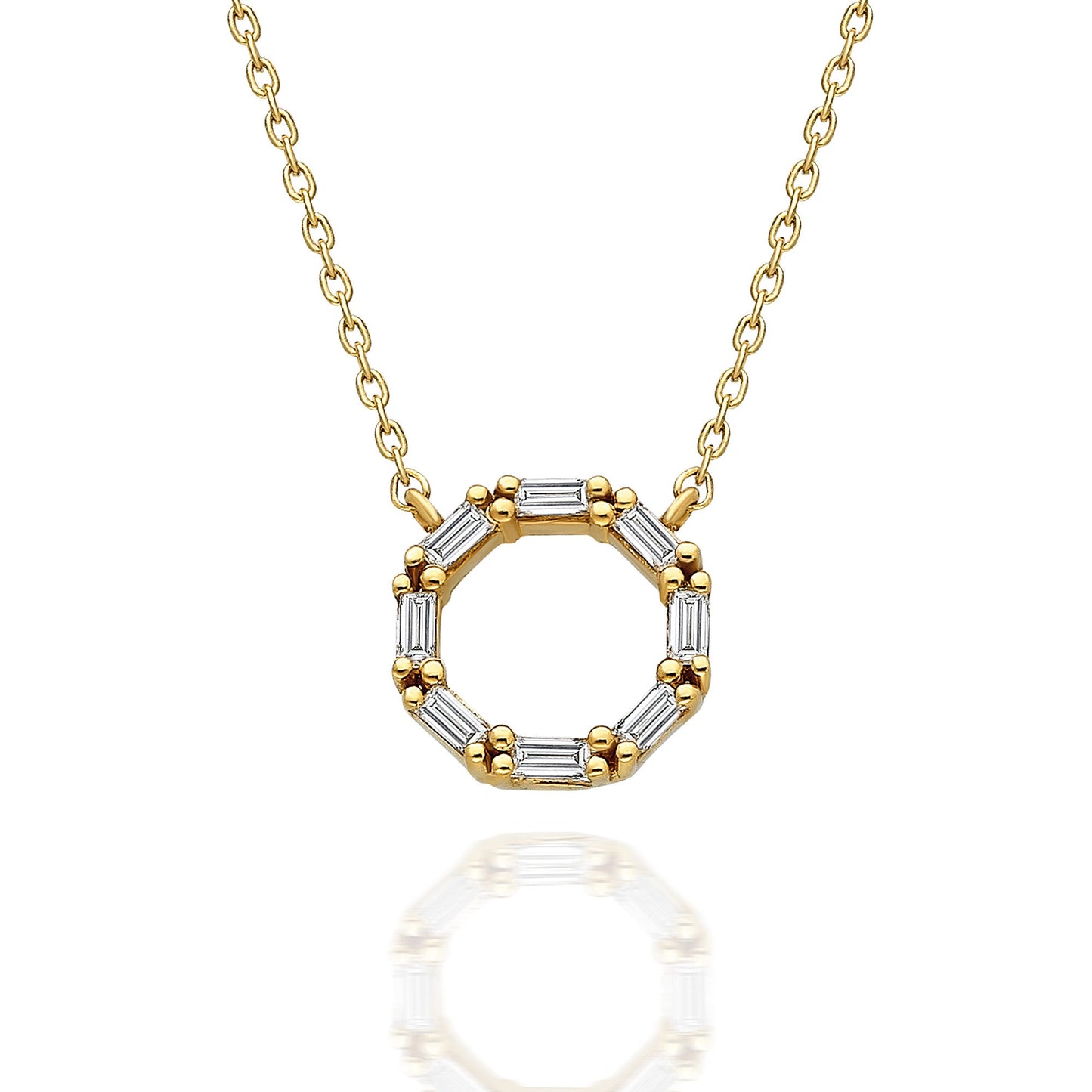 Diamond Circle Necklace / 14k Gold Baguette Diamond Disc Necklace / Dainty Diamond Necklace / Fancy Diamond Necklace / Holiday Gift