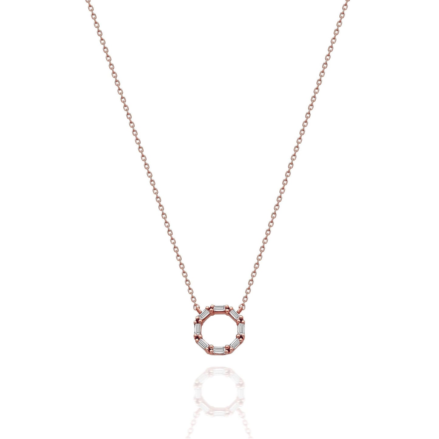 Diamond Circle Necklace / 14k Gold Baguette Diamond Disc Necklace / Dainty Diamond Necklace / Fancy Diamond Necklace / Holiday Gift