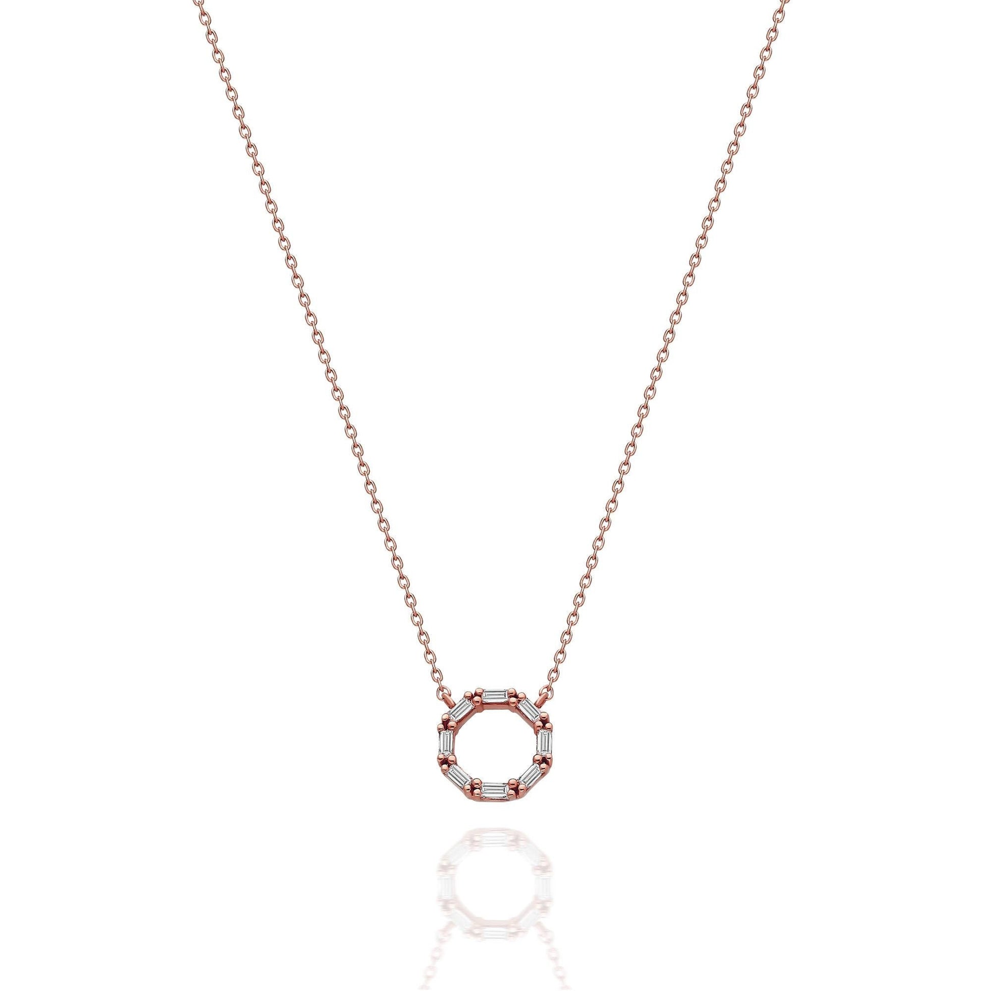 Diamond Circle Necklace / 14k Gold Baguette Diamond Disc Necklace / Dainty Diamond Necklace / Fancy Diamond Necklace / Holiday Gift