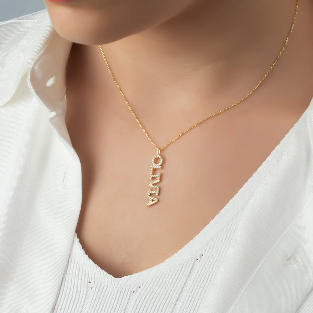 Diamond Name Necklace / 14k Personalized Diamond Name Necklace / Personalized Diamond Letter Necklace / Birthday Gift / Diamond Gift Ideas