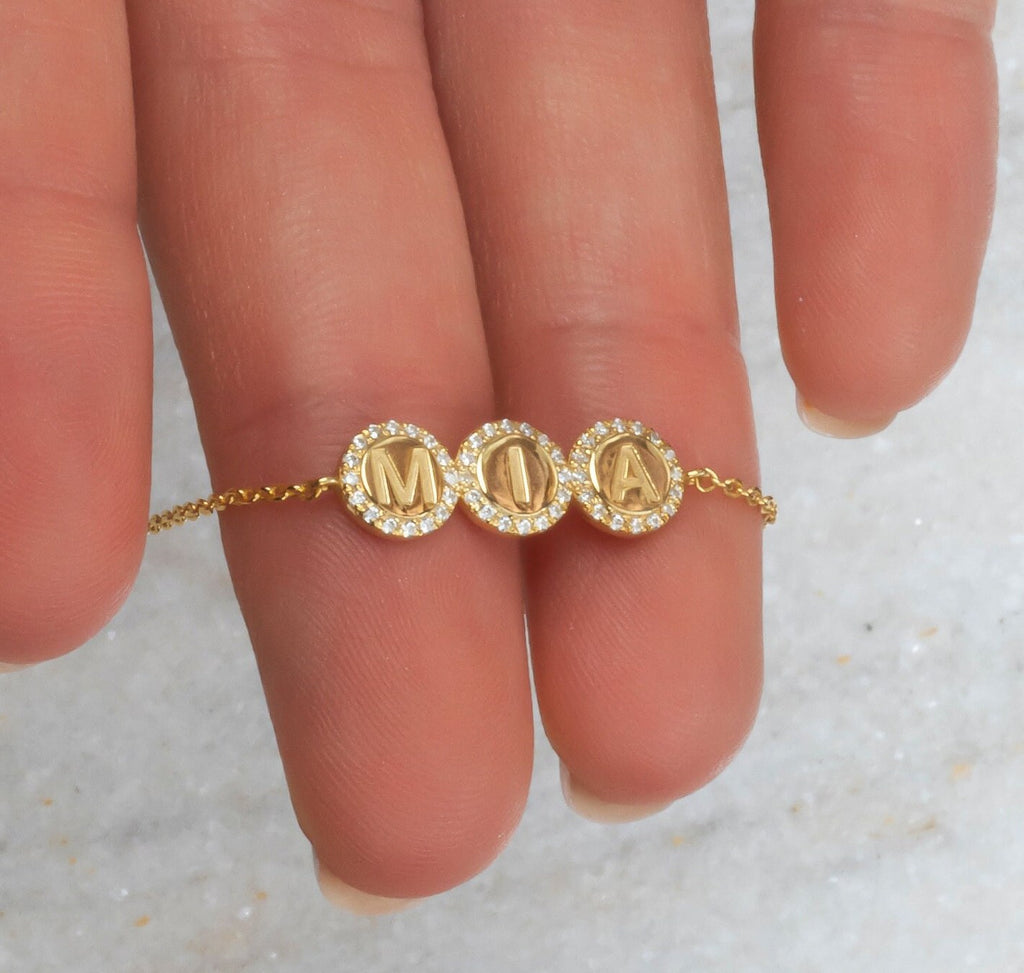 Pave Disc Diamond Initial Name Necklace