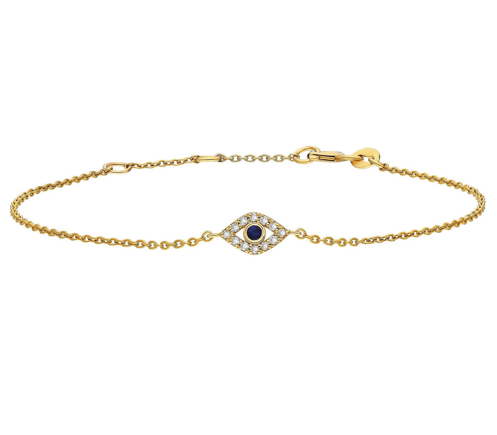Sapphire Evil Eye Diamond Bracelet / 14k Sapphire and Diamond Evil Eye Protection Bracelet / Graduation Gift / Birthday Gift