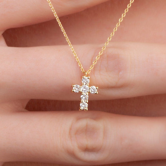 Diamond Cross Necklace / 14k Gold and Diamond Cross Necklace / Dainty Cross Necklace / Holiday Gift
