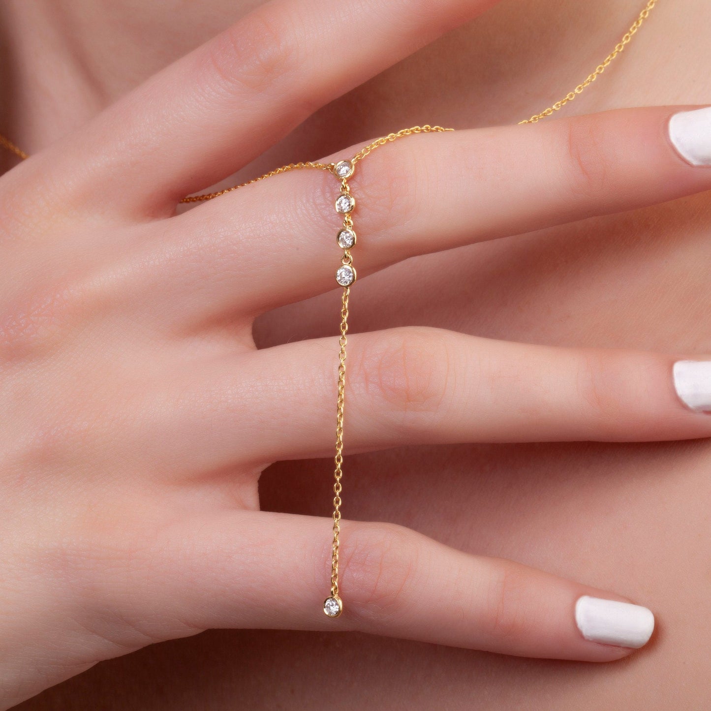 Diamond Lariat Necklace / 14kGold and Diamond Lariat Necklace / Dainty Lariat Necklace / Diamond Statement Necklace / Bridal Gift /
