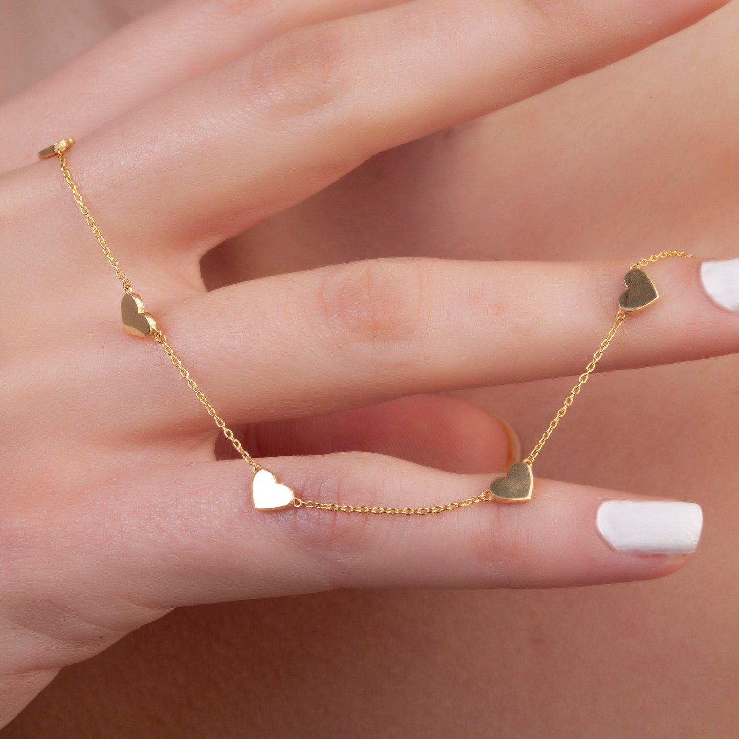 Heart Station Necklace / 14k Gold Heart Station Necklace / Dainty Heart Necklace / Minimalistic Heart Necklace / Bridal Gift