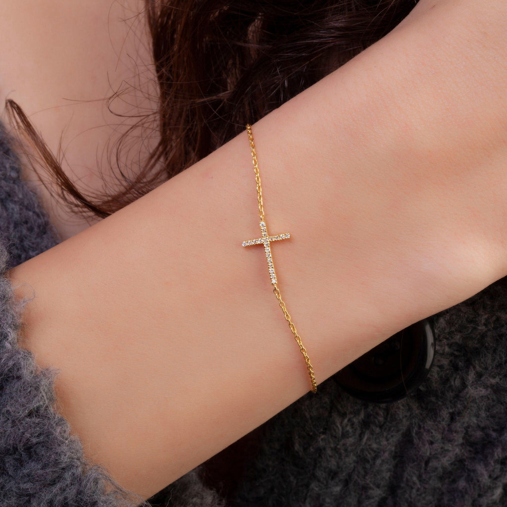 Diamond Sideways Cross Bracelet