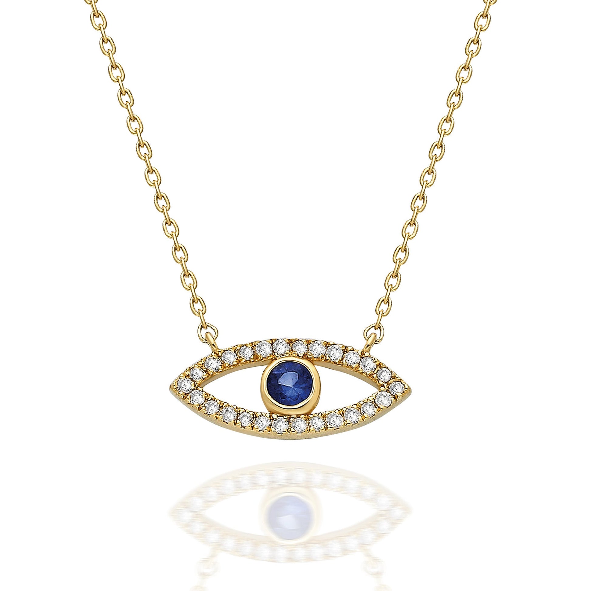 Diamond Evil Eye Necklace / 14k Gold Diamond and Gemstone Evil Eye Protection Necklace / Dainty Evil Eye Necklace