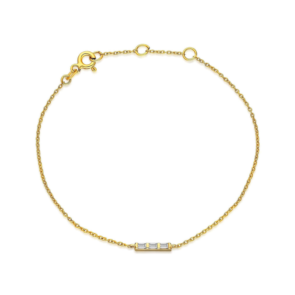 Diamond Bar Bracelet / 14k Gold and Baguette Diamond Bar Bracelet / Dainty Diamond Bracelet / Holiday Gift