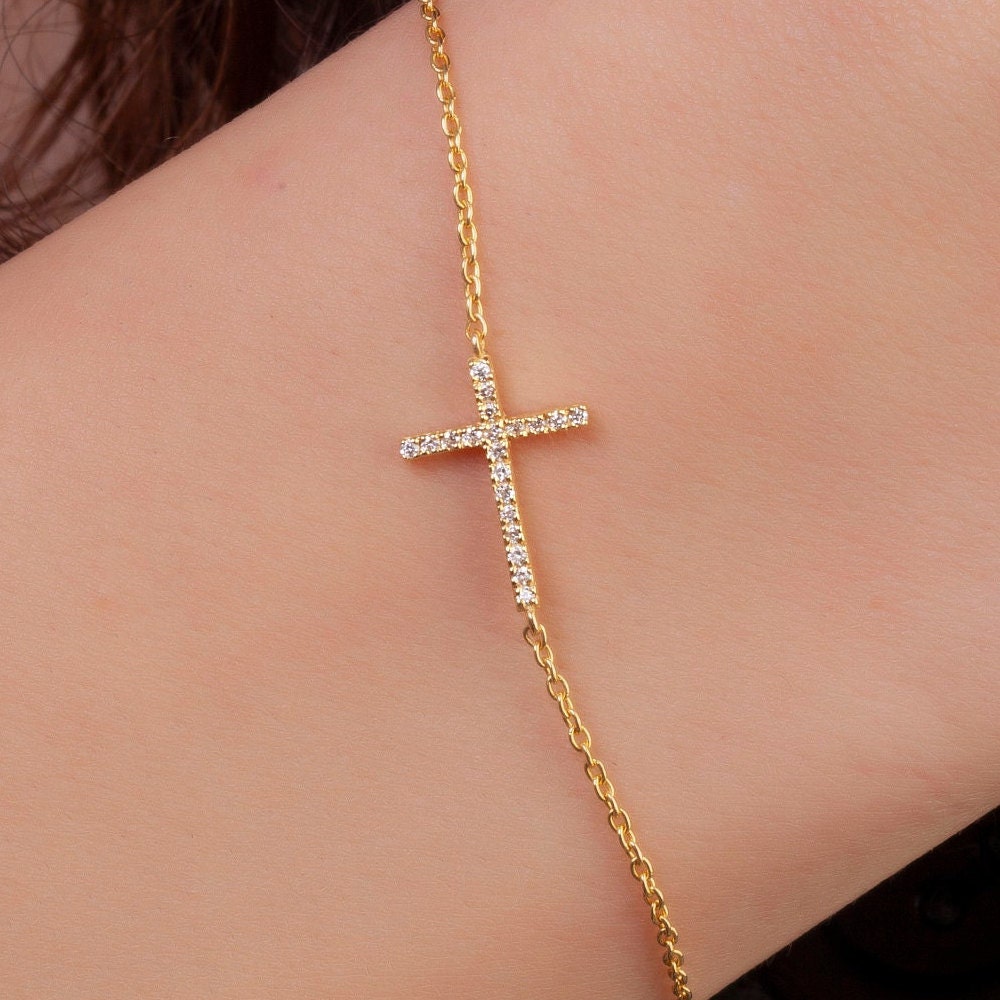 Diamond Sideways Cross Bracelet