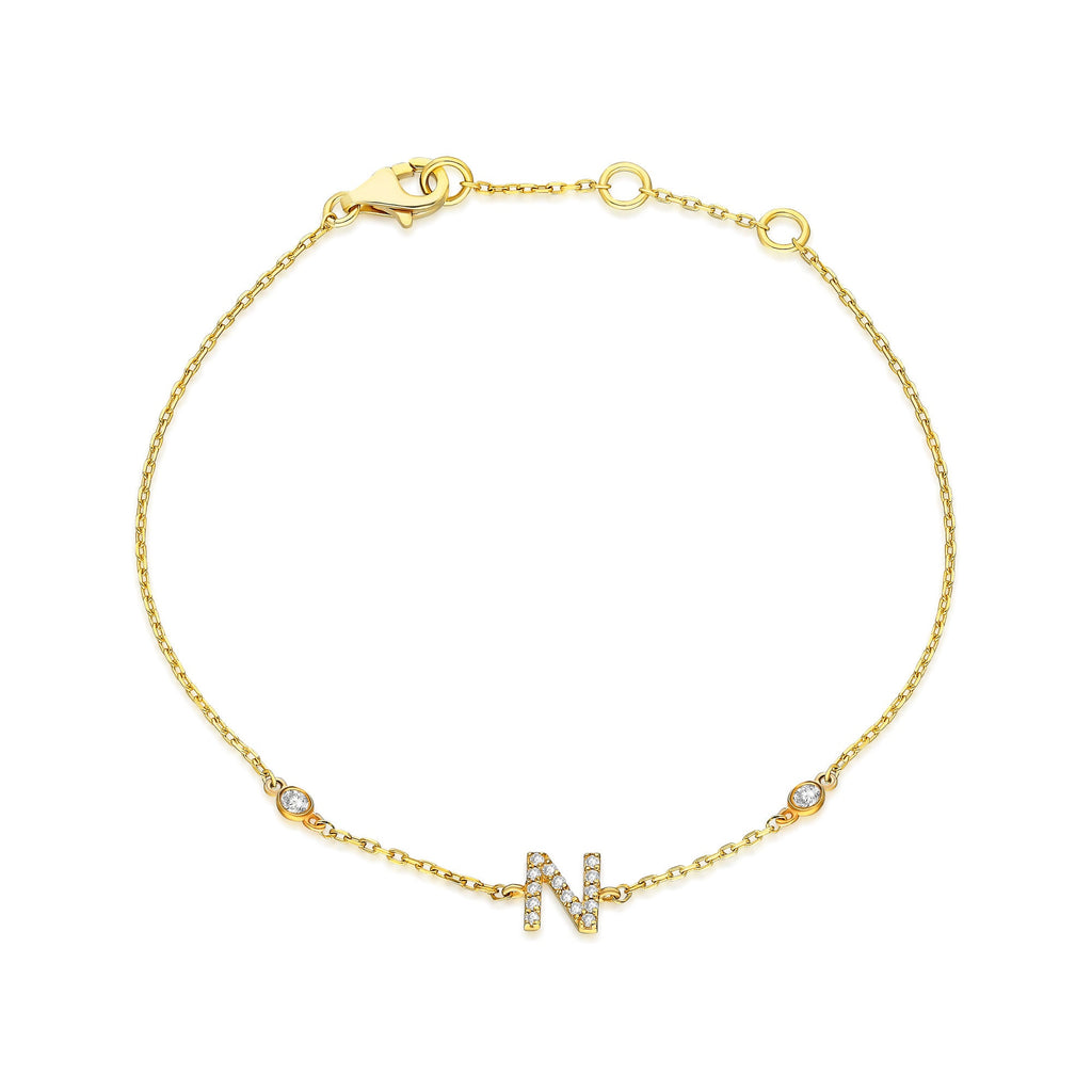 Diamond Initial Bracelet / 14k Diamond Initial Bracelet / Diamond Charm Bracelet / Name Bracelet / Graduation Gift / Birthday Gift