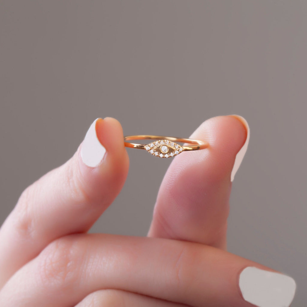 Diamond Evil Eye Stacking Ring