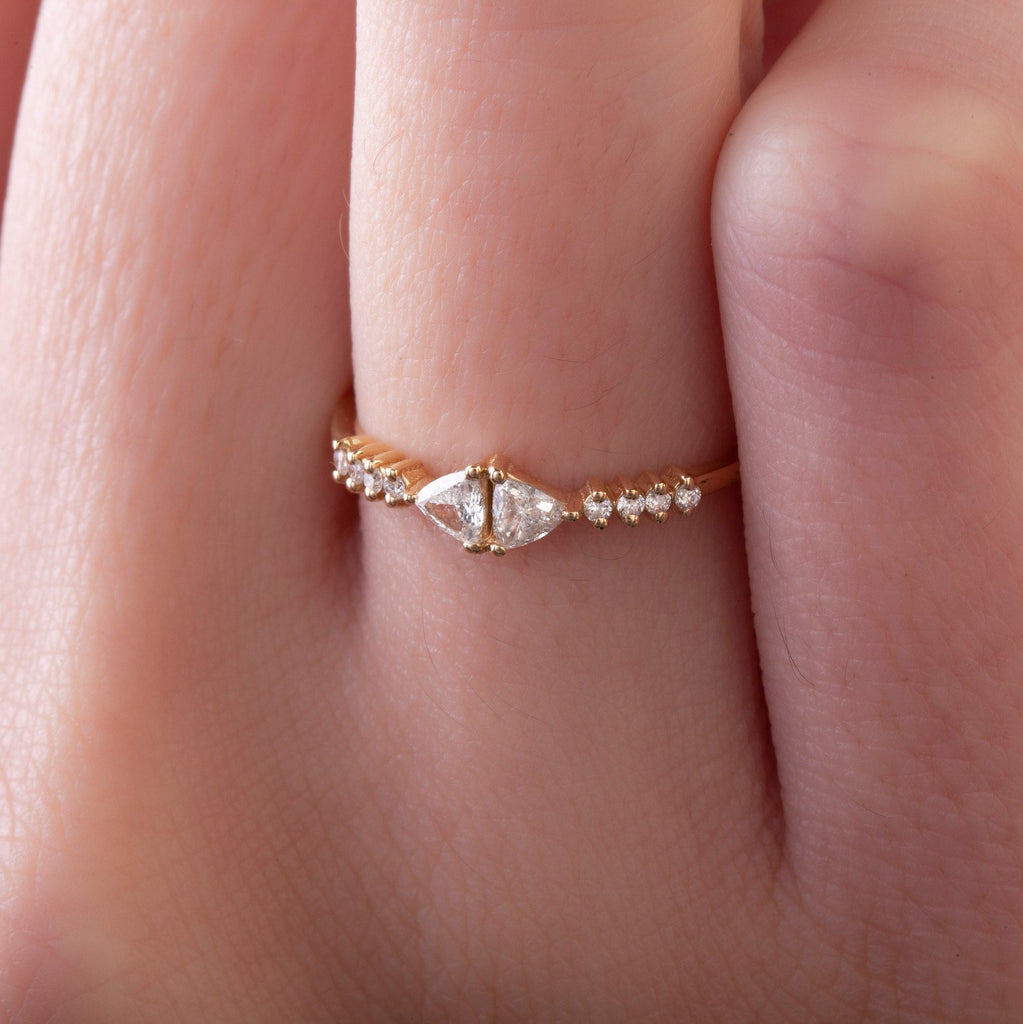 Trillion Diamond Stacking Ring / 14k Gold Diamond Wedding Band / Diamond Stacking Ring / Diamond Anniversary Gift / Diamond Birthday Gift