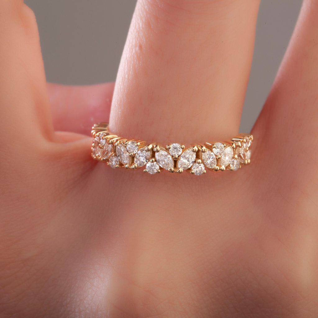 Diamond Wedding Band / 14k Marquise and Round Diamond Wedding Ring / Wedding Band / Stacking Ring / Diamond Bridal Gift Ideas