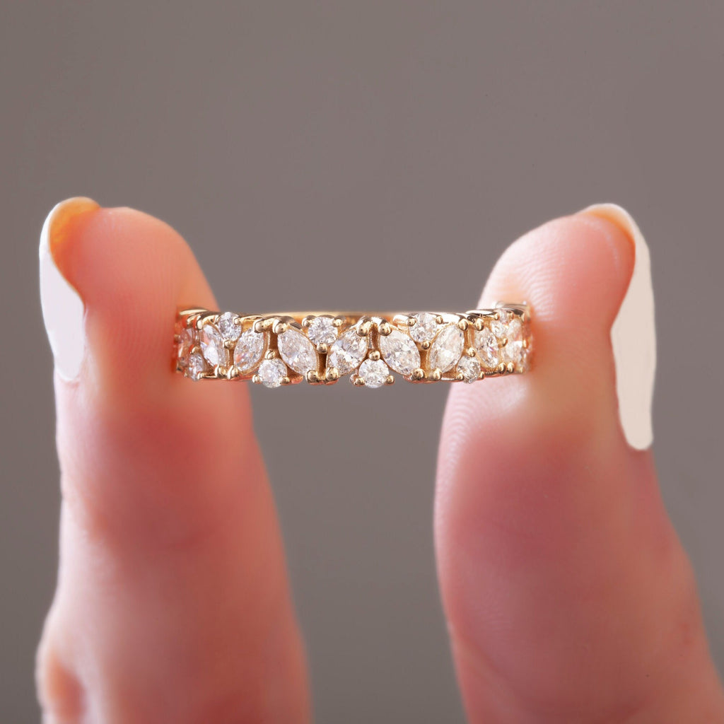 Diamond Wedding Band / 14k Marquise and Round Diamond Wedding Ring / Wedding Band / Stacking Ring / Diamond Bridal Gift Ideas