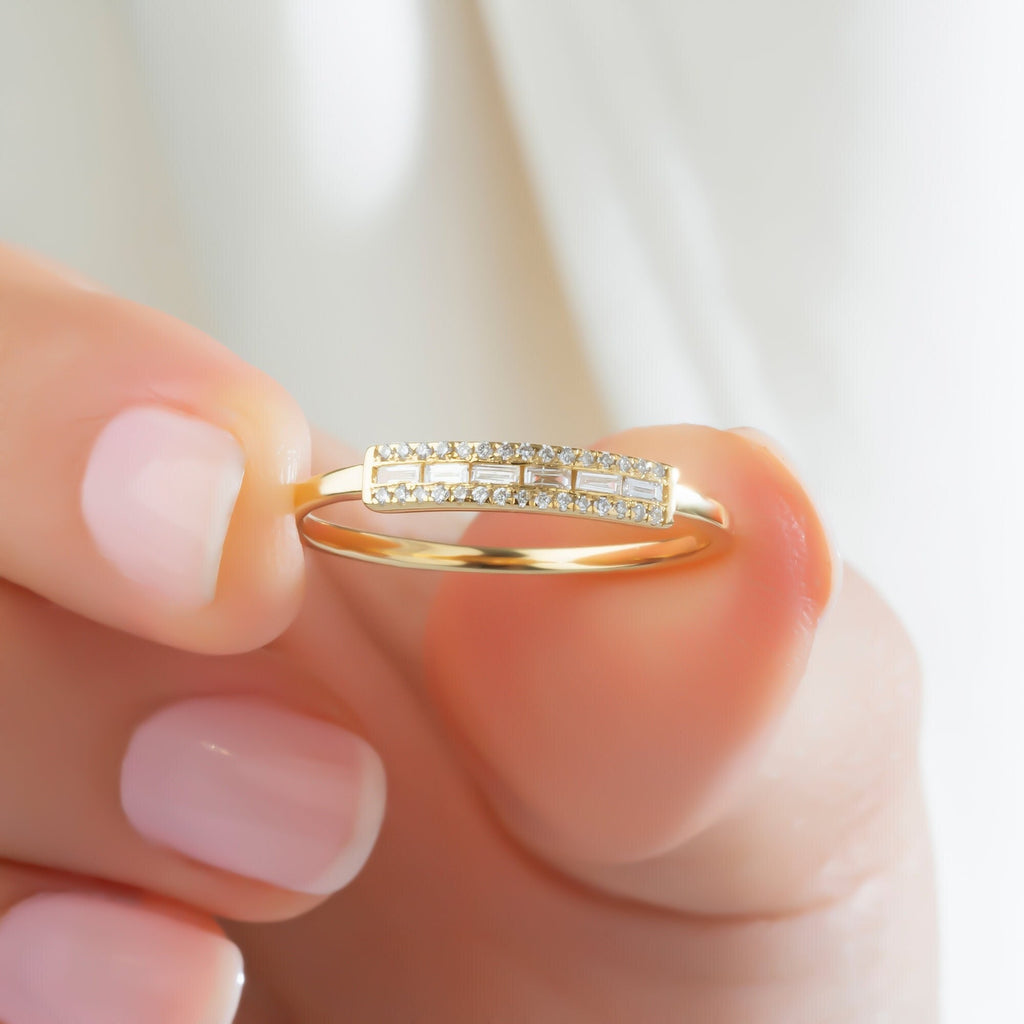 Baguette Diamond Stacking Ring / 14k Gold Baguette Diamond Wedding Band / Diamond Stacking Ring / Anniversary Gift / Diamond Gift Ideas