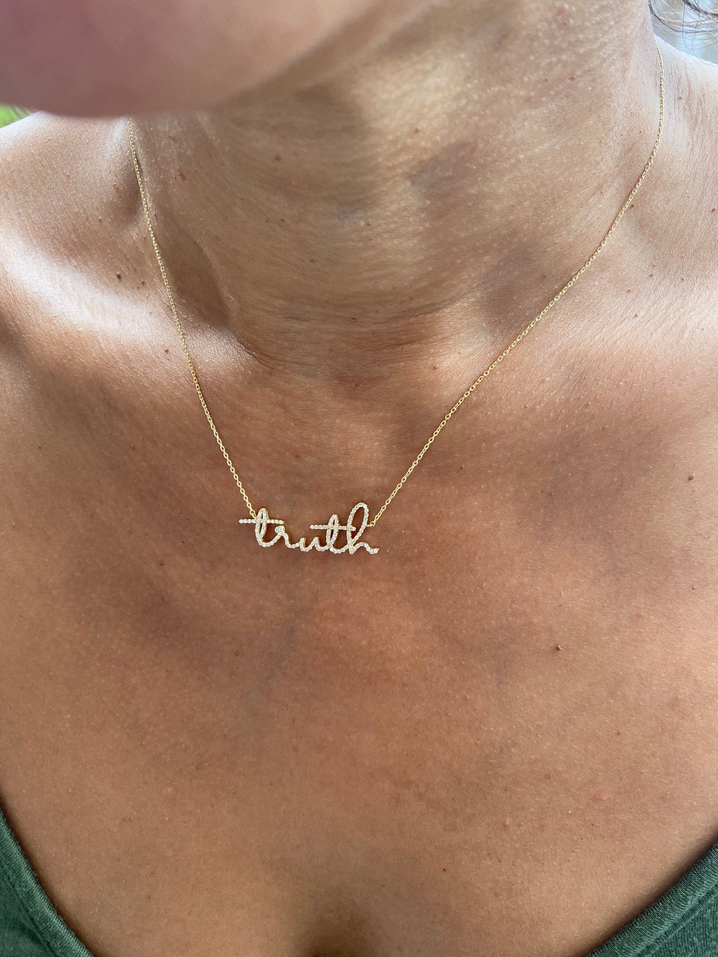 Diamond Name Necklace / 14k Personalized Dainty Script Name Necklace / Personalized Diamond Letter Necklace / Lowercase Name Necklace