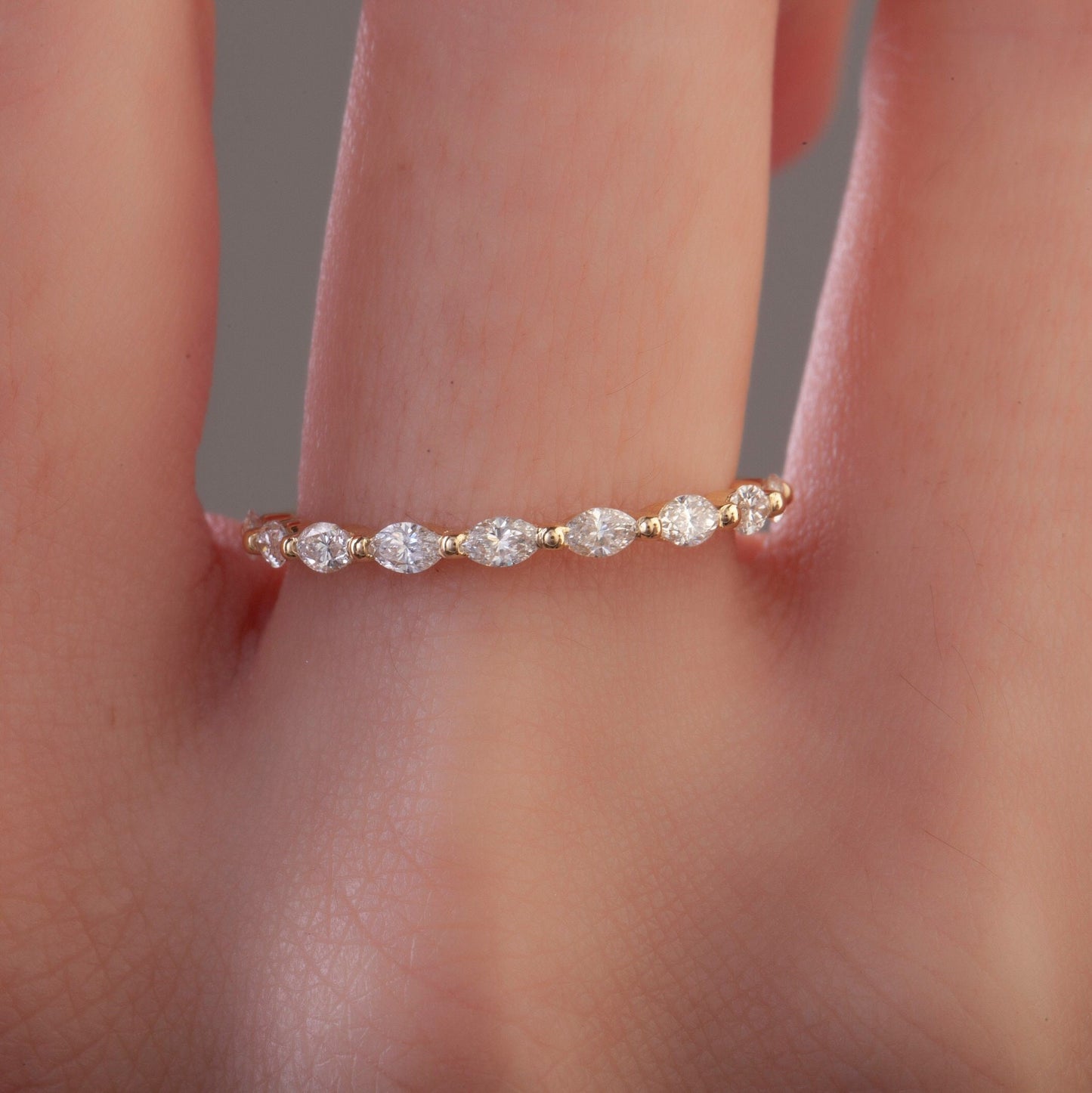 Marquise Diamond Wedding Band / 14k Gold Marquise Diamond Wedding Ring / Stacking Ring / Anniversary Gift / Birthday Gift / Graduation Gift