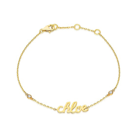 Diamond Name Bracelet / 14k Personalized Diamond Cursive Name Bracelet / Personalized Diamond Letter Bracelet / Script Name Bracelet