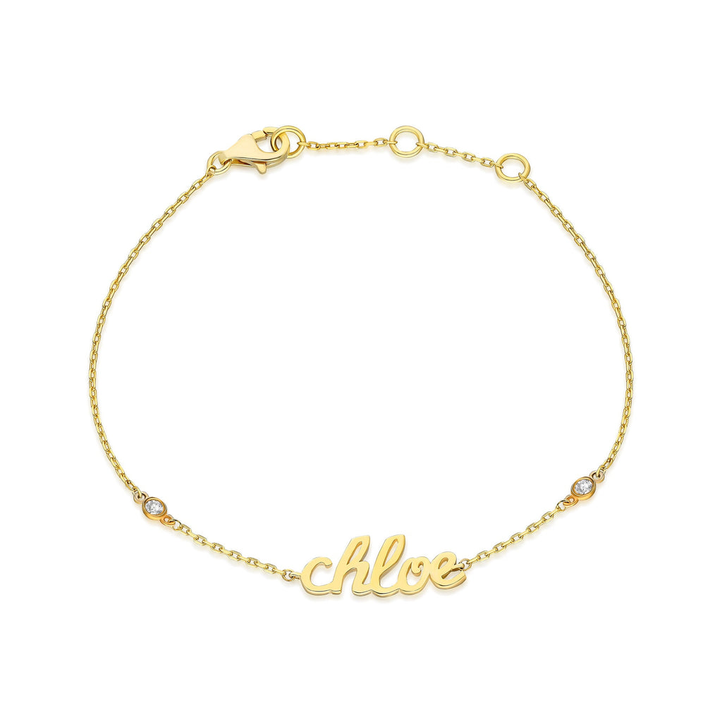 Diamond Name Bracelet / 14k Personalized Diamond Cursive Name Bracelet / Personalized Diamond Letter Bracelet / Script Name Bracelet