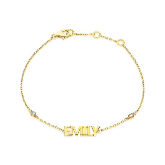 Diamond Name Bracelet / 14k Personalized Diamond Name Bracelet / Personalized Diamond Letter Bracelet / Block Name Bracelet