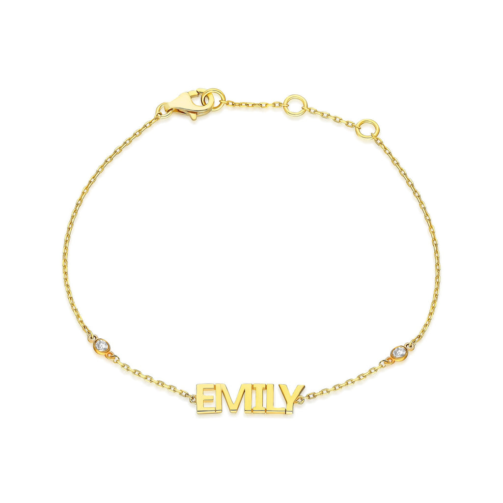 Diamond Name Bracelet / 14k Personalized Diamond Name Bracelet / Personalized Diamond Letter Bracelet / Block Name Bracelet