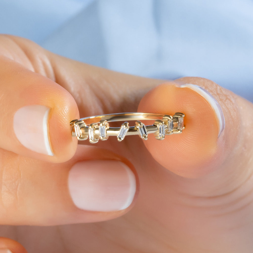 Baguette Diamond Stacking Ring, 14k Solid Gold Wedding Band, Minimalist Engagement, Dainty Ring, Bridal Ring, Anniversary Birthday Gift