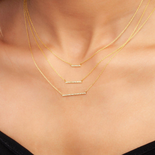 Diamond Bar Necklace / 14k Gold or Silver Horizontal Diamond Bar Necklace / Diamond Necklace / Diamond Birthday Gift / Diamond Gift Ideas