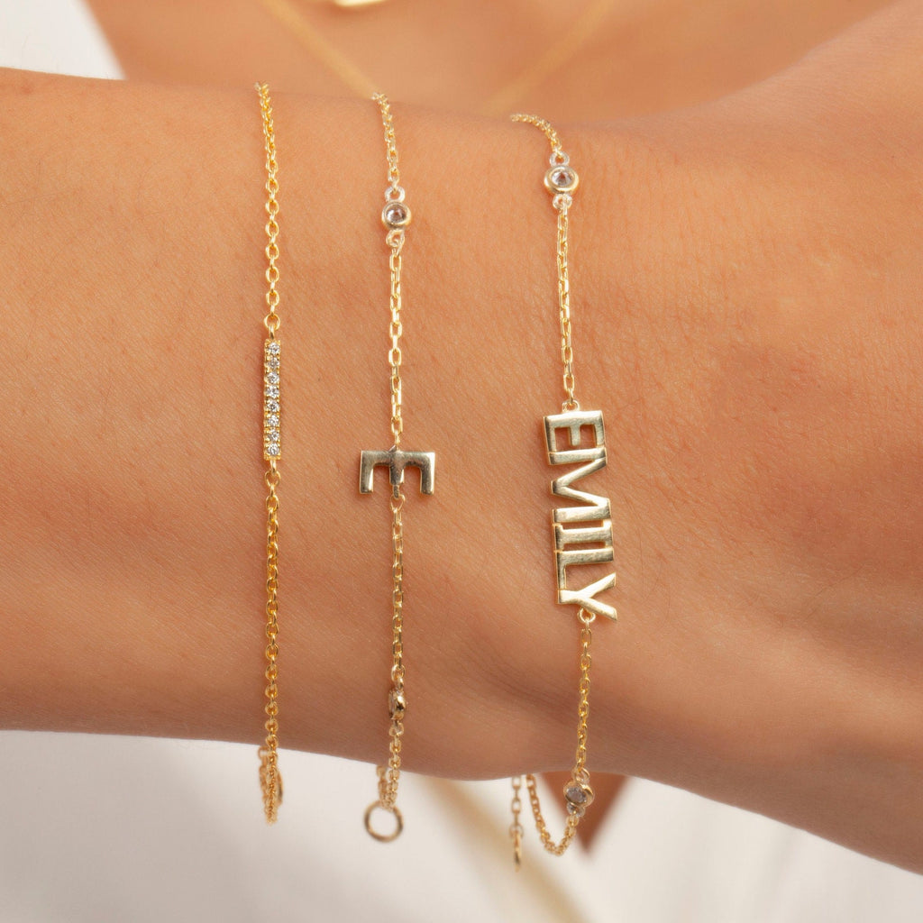 Diamond Name Bracelet / 14k Personalized Diamond Name Bracelet / Personalized Diamond Letter Bracelet / Block Name Bracelet