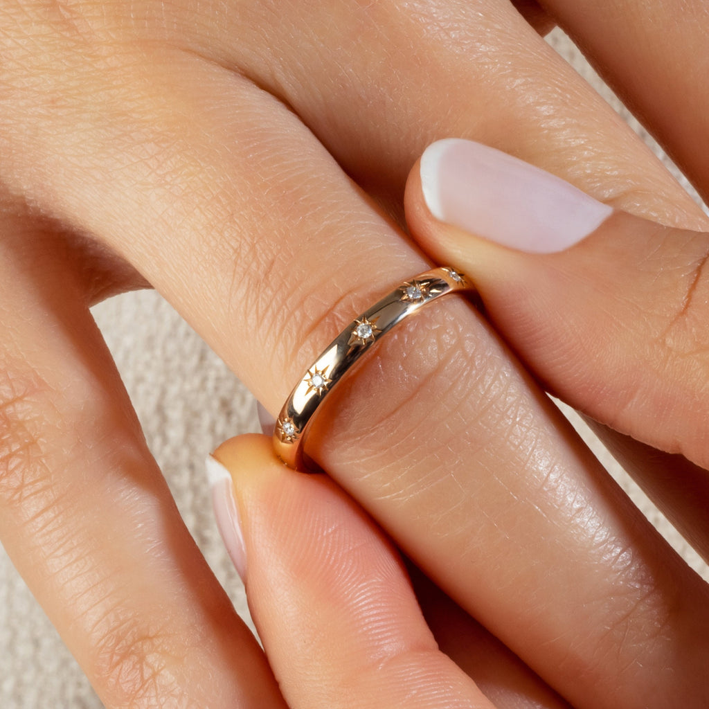 Diamond Eternity Wedding Band / 14k Gold Engraved Star Diamond Stacking Ring / Stackable Ring / Anniversary Gift / Diamond Engagement Band