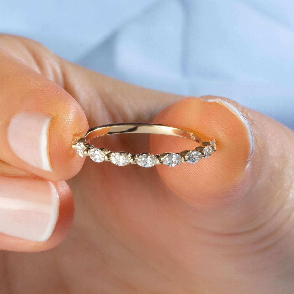 Marquise Diamond Wedding Band / 14k Gold Marquise Diamond Wedding Ring / Stacking Ring / Anniversary Gift / Birthday Gift / Graduation Gift