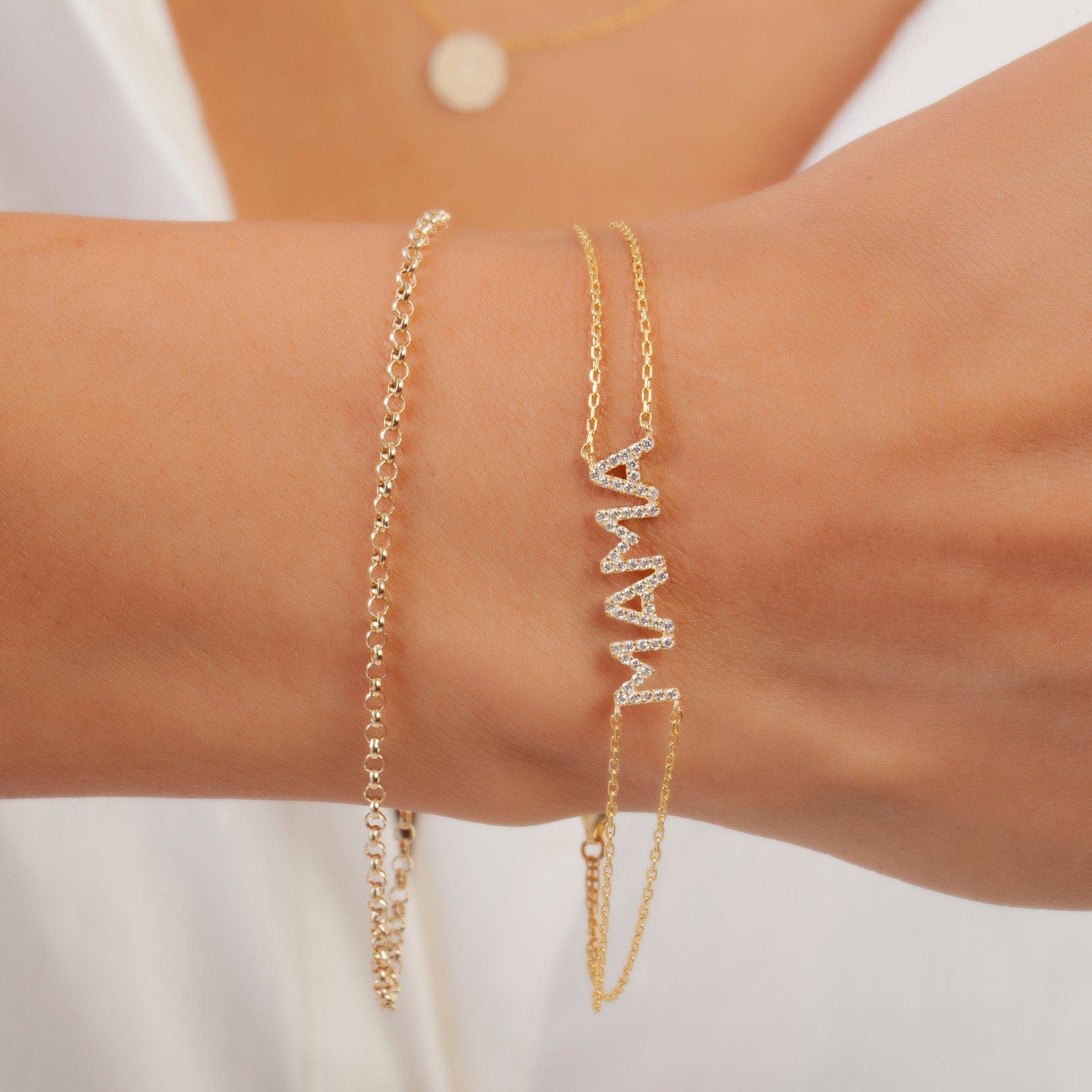 Diamond Name Bracelet / 14k Personalized Diamond Name Bracelet / Personalized Diamond Letter Bracelet / MAMA Bracelet / Mother's Day Gift