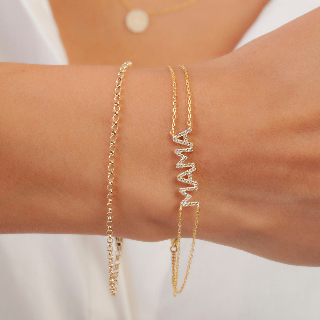 Diamond Name Bracelet / 14k Personalized Diamond Name Bracelet / Personalized Diamond Letter Bracelet / MAMA Bracelet / Mother's Day Gift