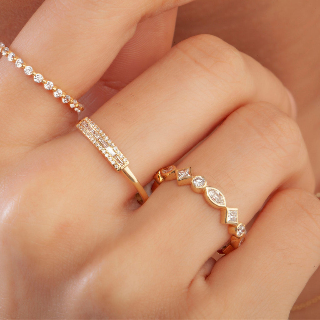 Diamond Eternity Stacking Ring / 14k Gold Princess Marquise and Round Diamond Eternity Wedding Band / Graduation Gift / Birthday Gift