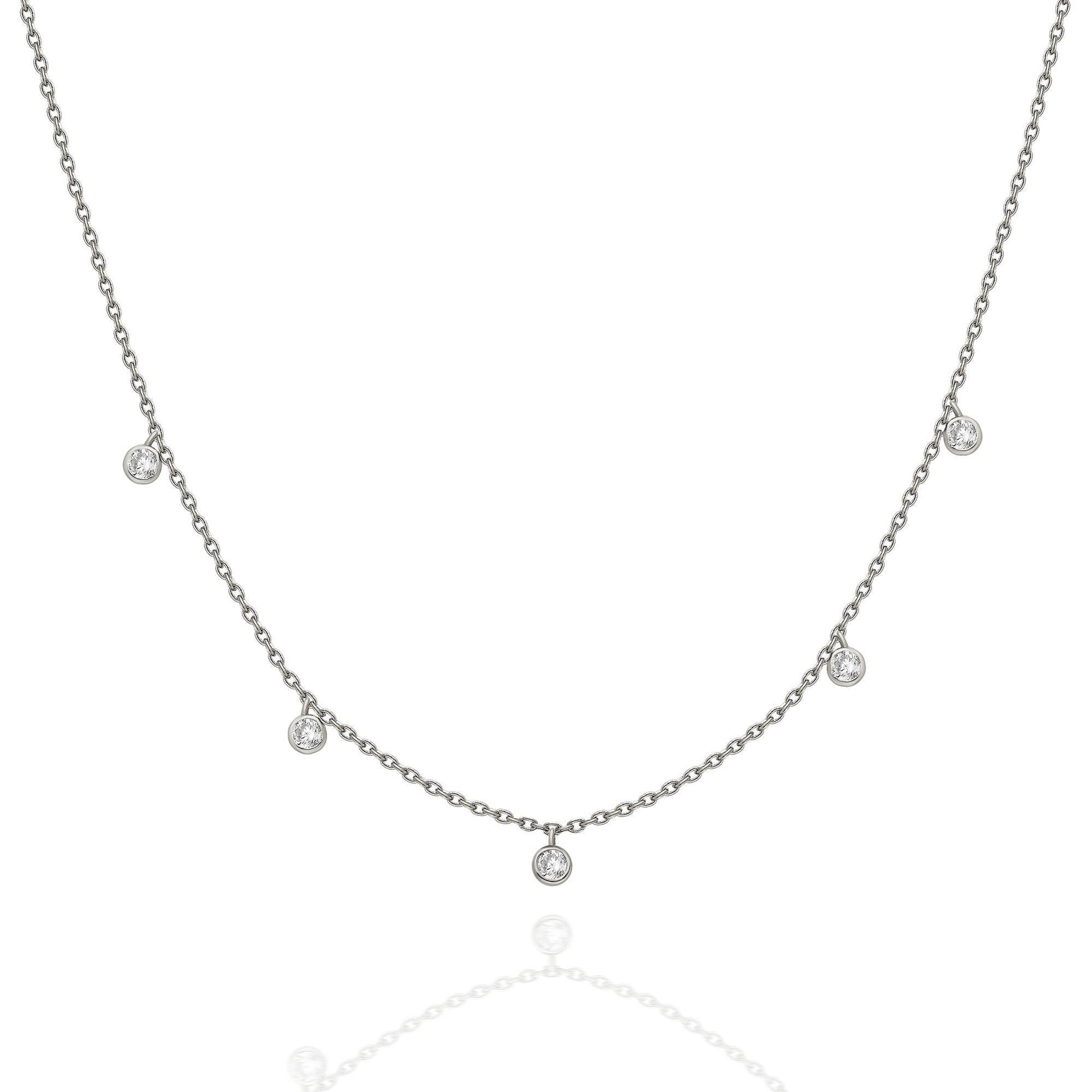 Diamond Station Necklace / 14k Gold Diamond Station Necklace / Dainty Diamond Necklace / Diamond Station Necklace / Layering Necklace