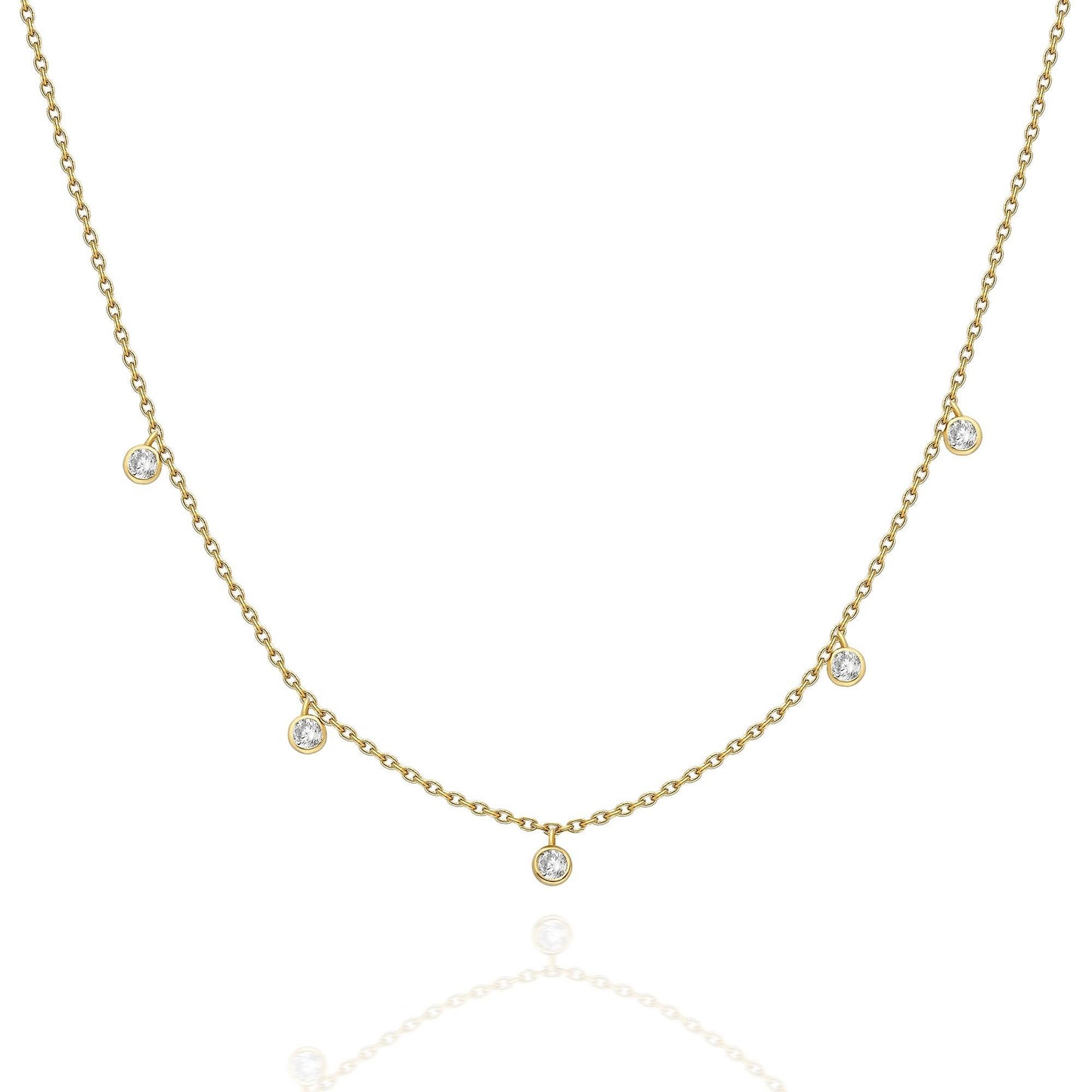 Diamond Station Necklace / 14k Gold Diamond Station Necklace / Dainty Diamond Necklace / Diamond Station Necklace / Layering Necklace