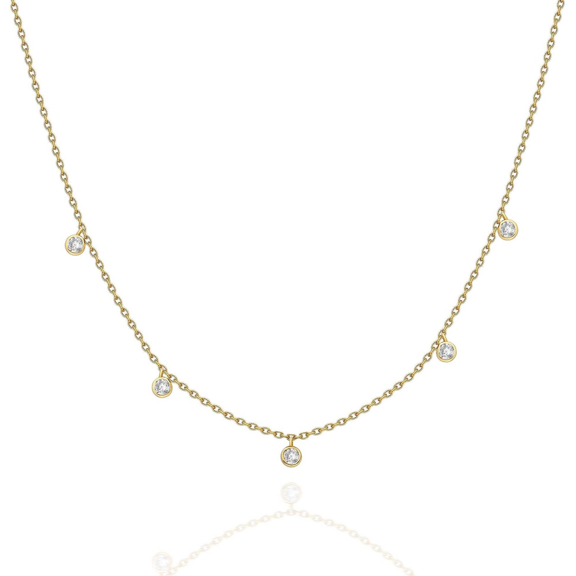 Diamond Station Necklace / 14k Gold Diamond Station Necklace / Dainty Diamond Necklace / Diamond Station Necklace / Layering Necklace