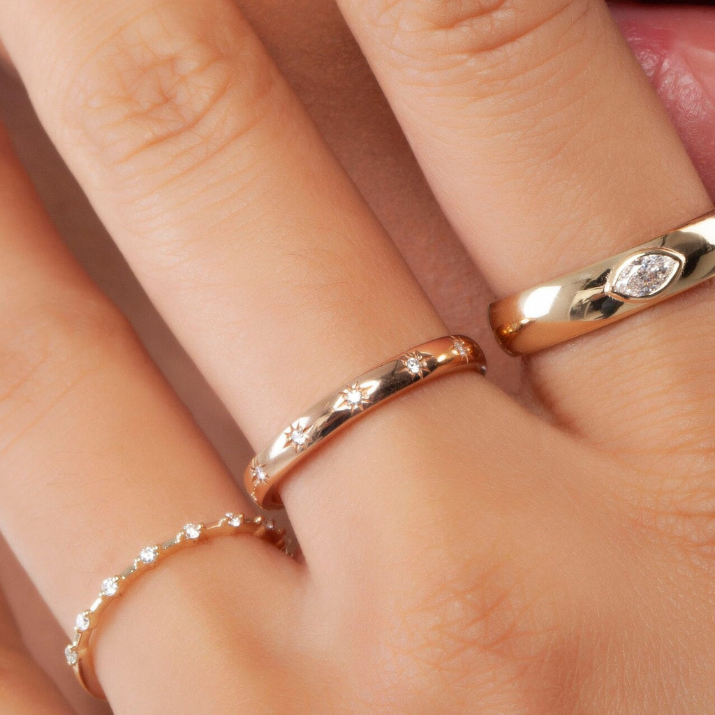 Diamond Eternity Wedding Band / 14k Gold Engraved Star Diamond Stacking Ring / Stackable Ring / Anniversary Gift / Diamond Engagement Band